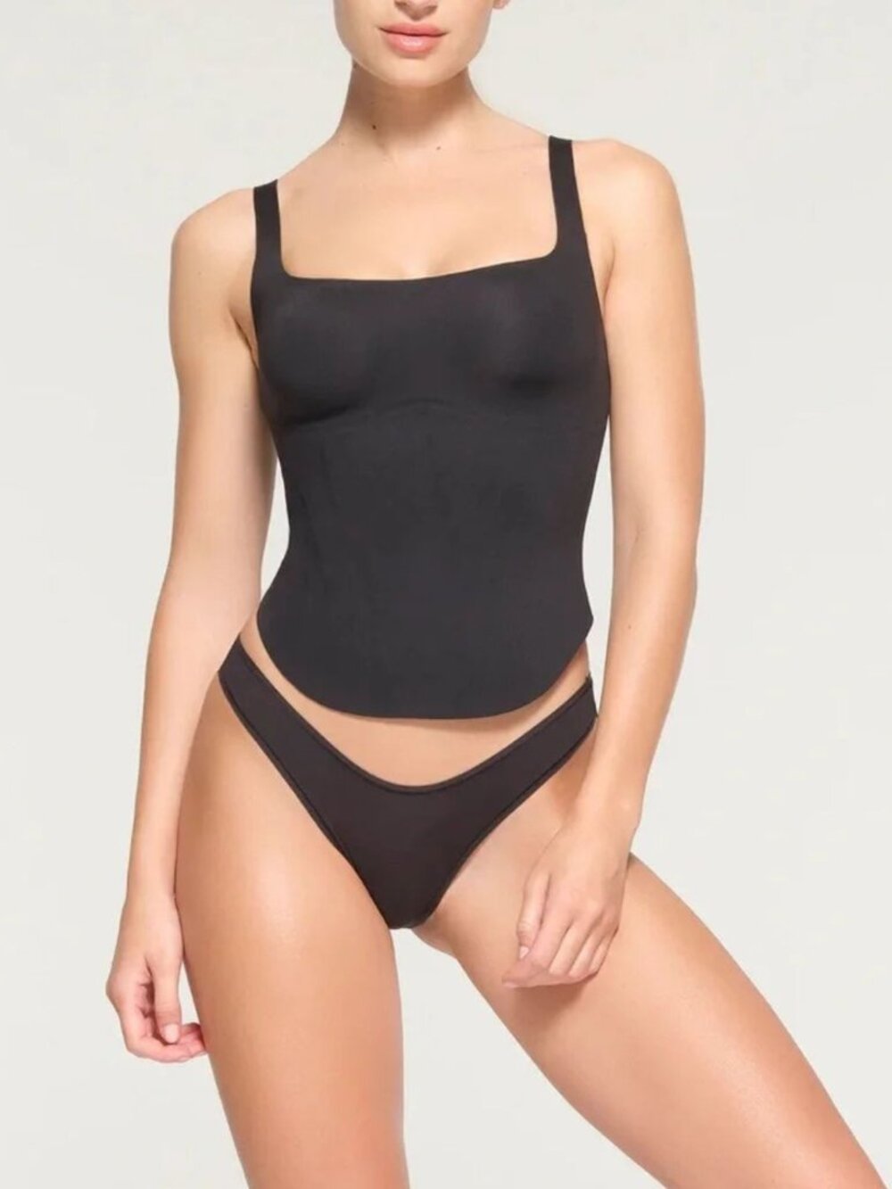 SKIMS Onyx Black Bonded Long Stretch Corset Top Size Small 57227